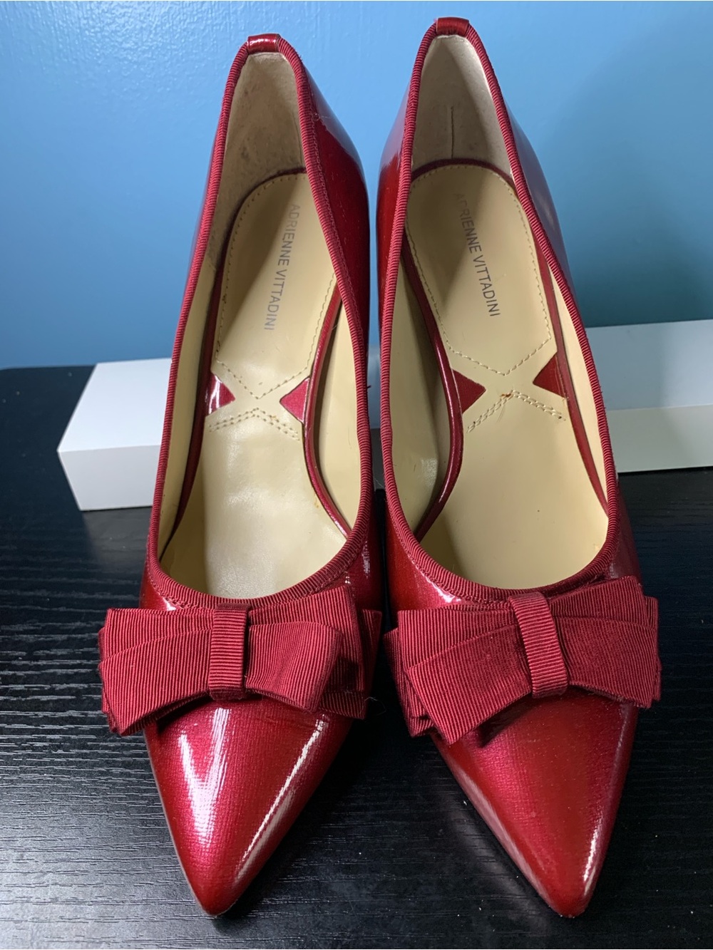 Adrienne Vittadini Shiny Ruby Red Pointed-Toe Bow Pumps